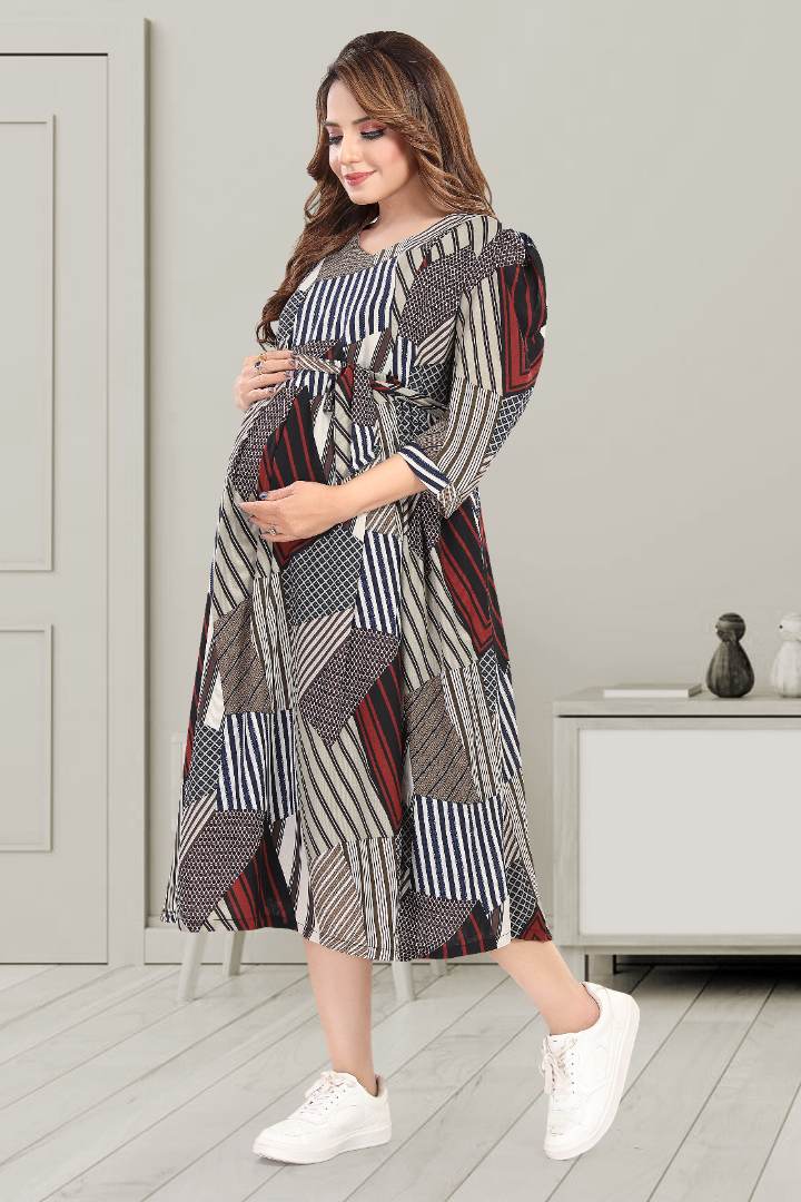 Kaleidoscopic Print Maternity Feeding Dress