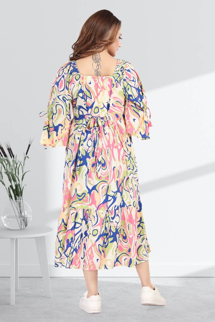 Marble Effect Multi Color Feeding Dress