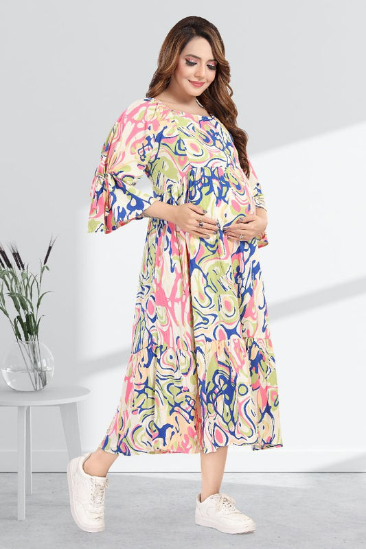 Marble Effect Multi Color Feeding Dress