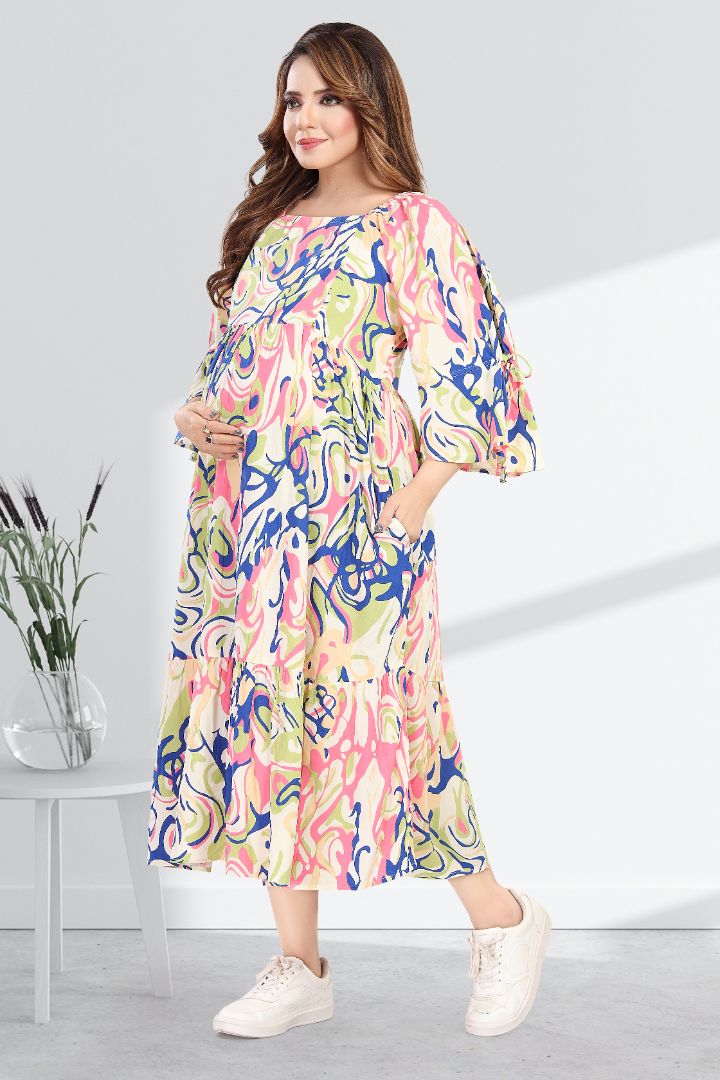 Marble Effect Multi Color Feeding Dress
