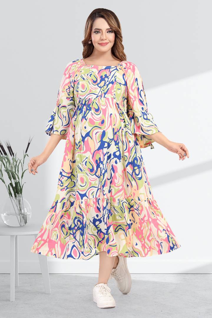 Marble Effect Multi Color Feeding Dress