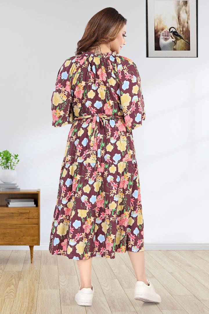 Maroon Flower Garden Feeding Dress