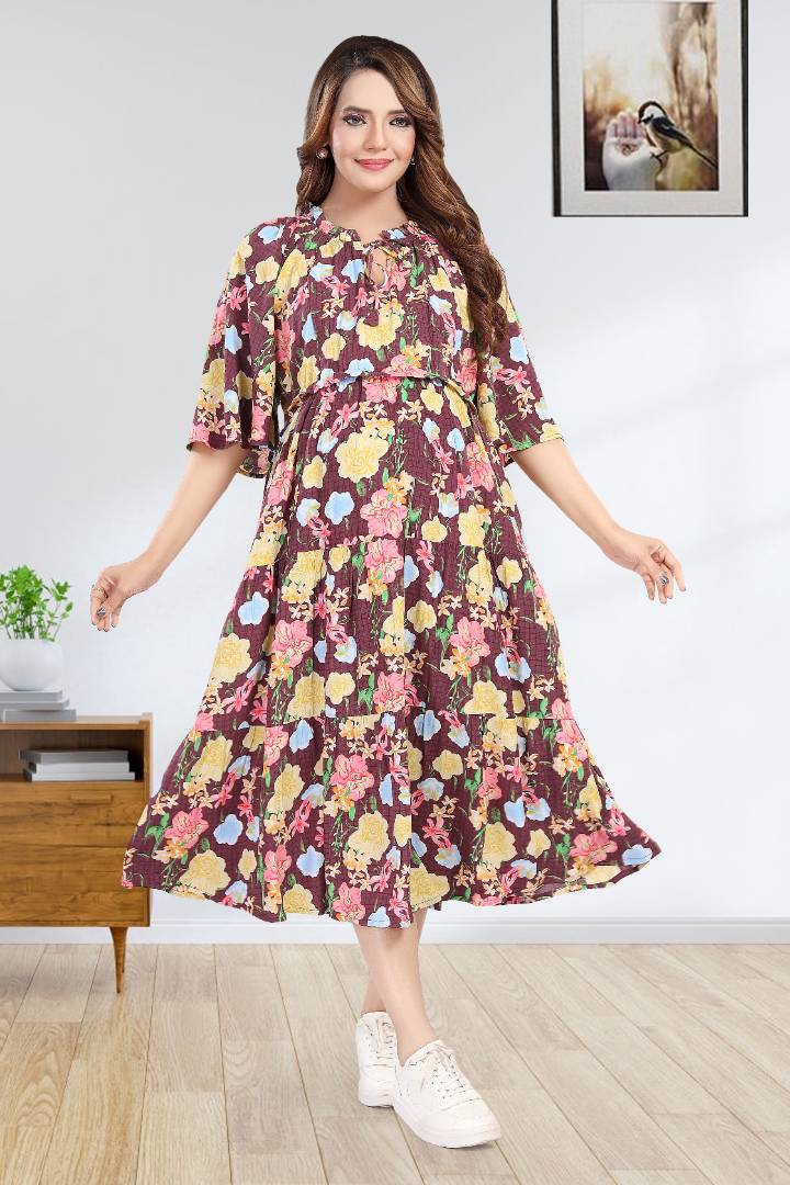 Maroon Flower Garden Feeding Dress