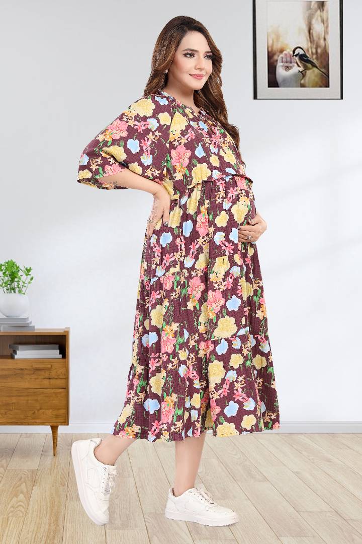 Maroon Flower Garden Feeding Dress