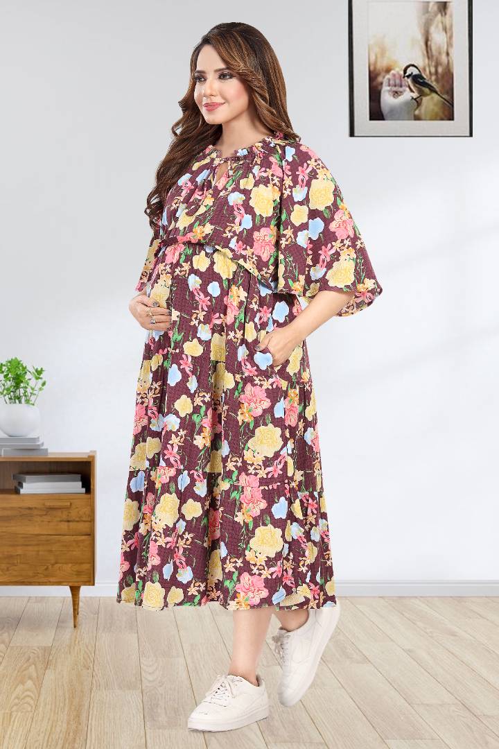 Maroon Flower Garden Feeding Dress