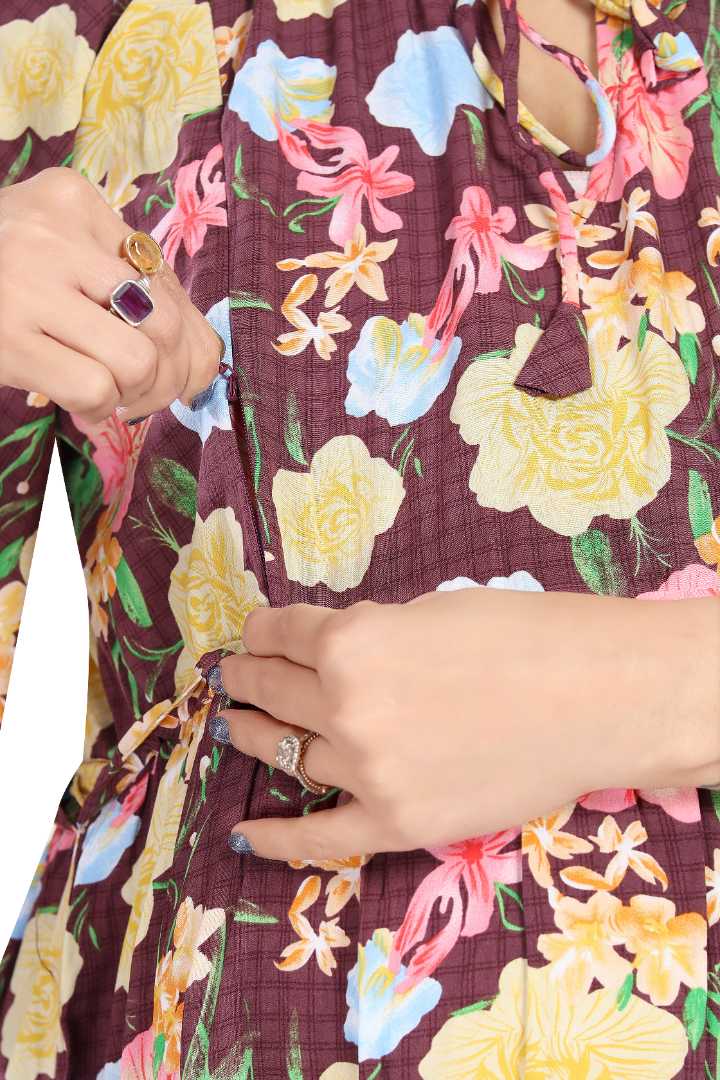 Maroon Flower Garden Feeding Dress