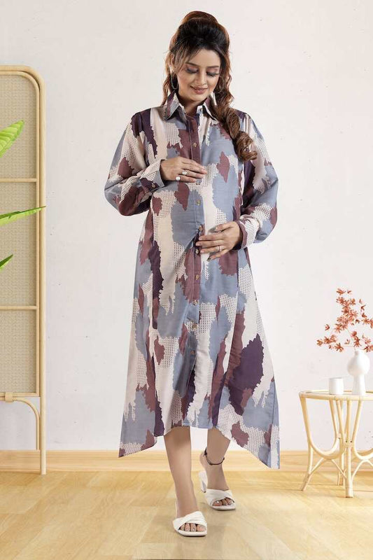 Brown Quirky Print Shirt Dress