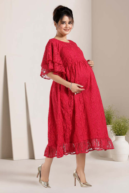 Raspberry Sorbet Lace Nursing Dress