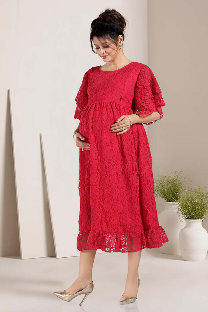 Raspberry Sorbet Lace Nursing Dress