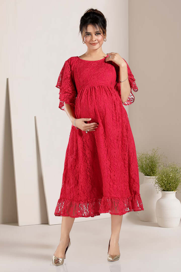 Raspberry Sorbet Lace Nursing Dress