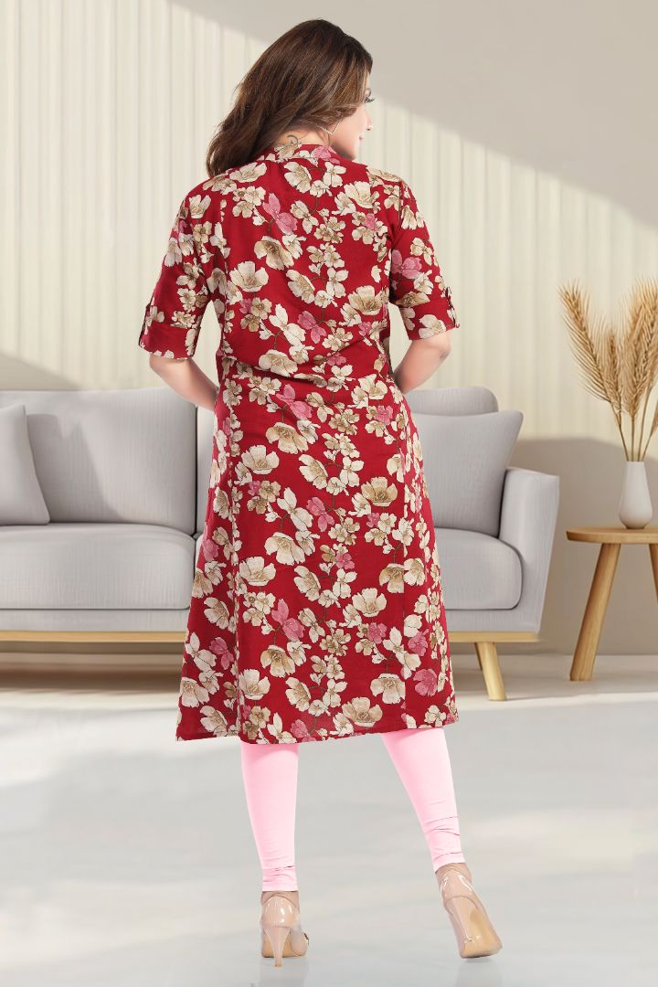 Magenta Printed Feeding A Line Kurta
