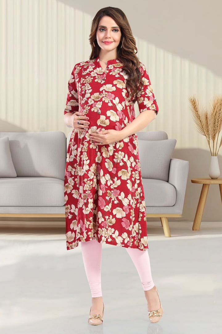 Magenta Printed Feeding A Line Kurta