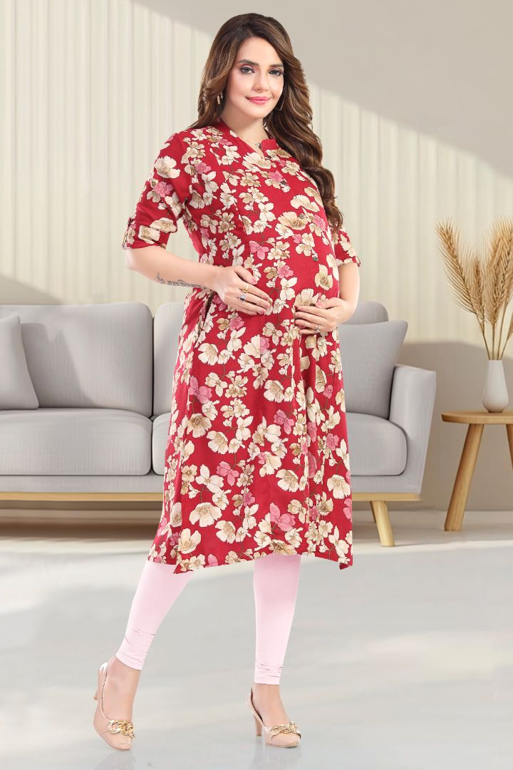 Magenta Printed Feeding A Line Kurta