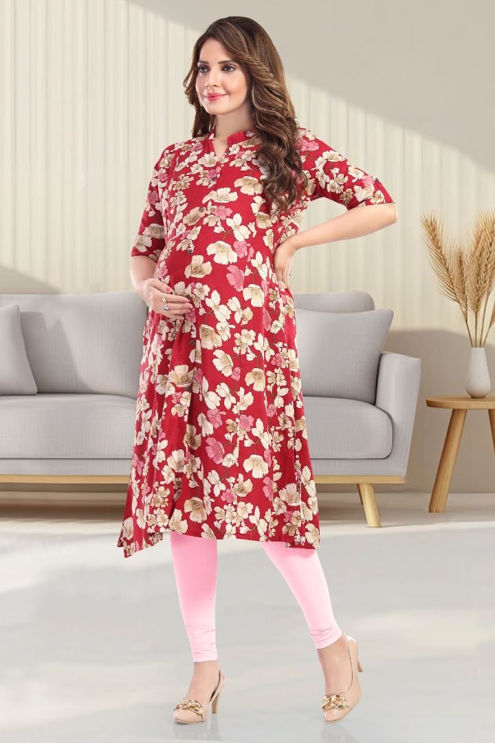 Magenta Printed Feeding A Line Kurta