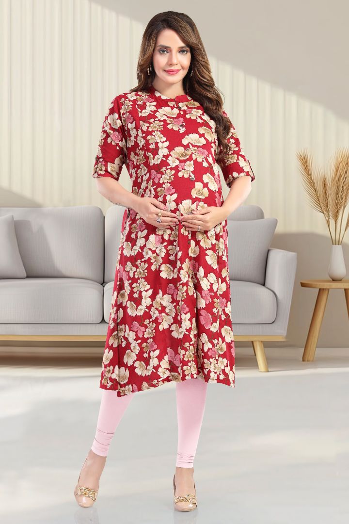 Magenta Printed Feeding A Line Kurta