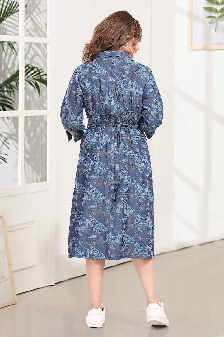 Psychedelic Printed Denim Maternity Dress