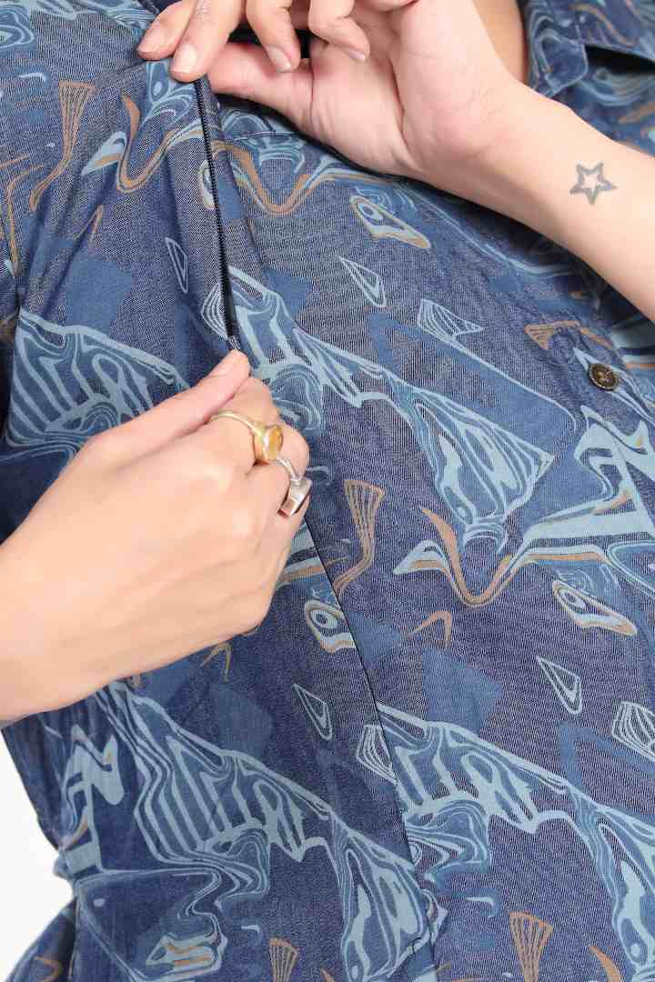 Psychedelic Printed Denim Maternity Dress