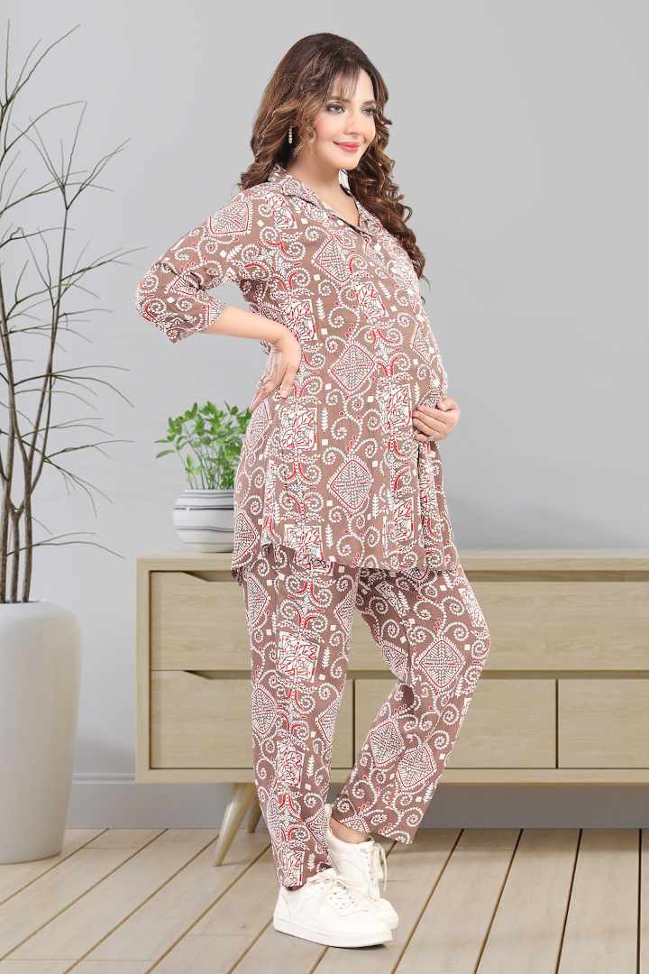 Rosy Brown Maternity Feeding Coord Set