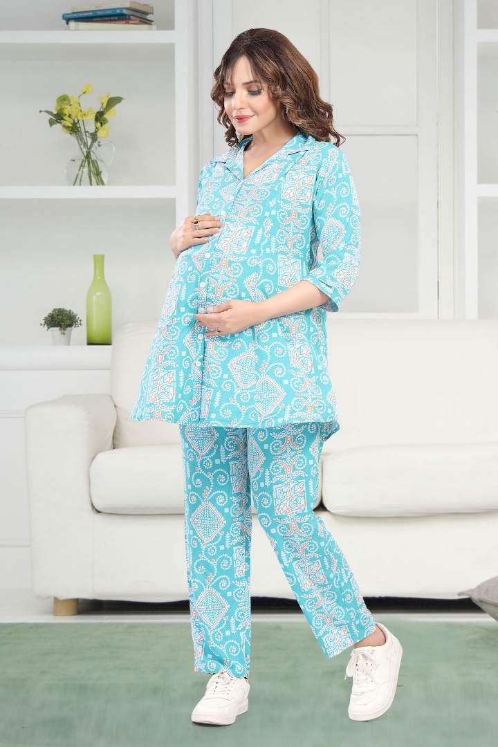 Turquoise Blue Maternity Feeding Coord Set