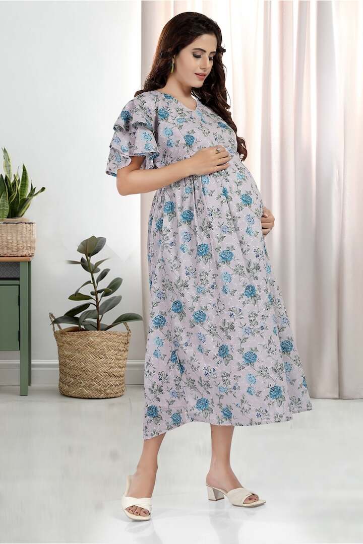 Lilac Chikankari Maternity Dress