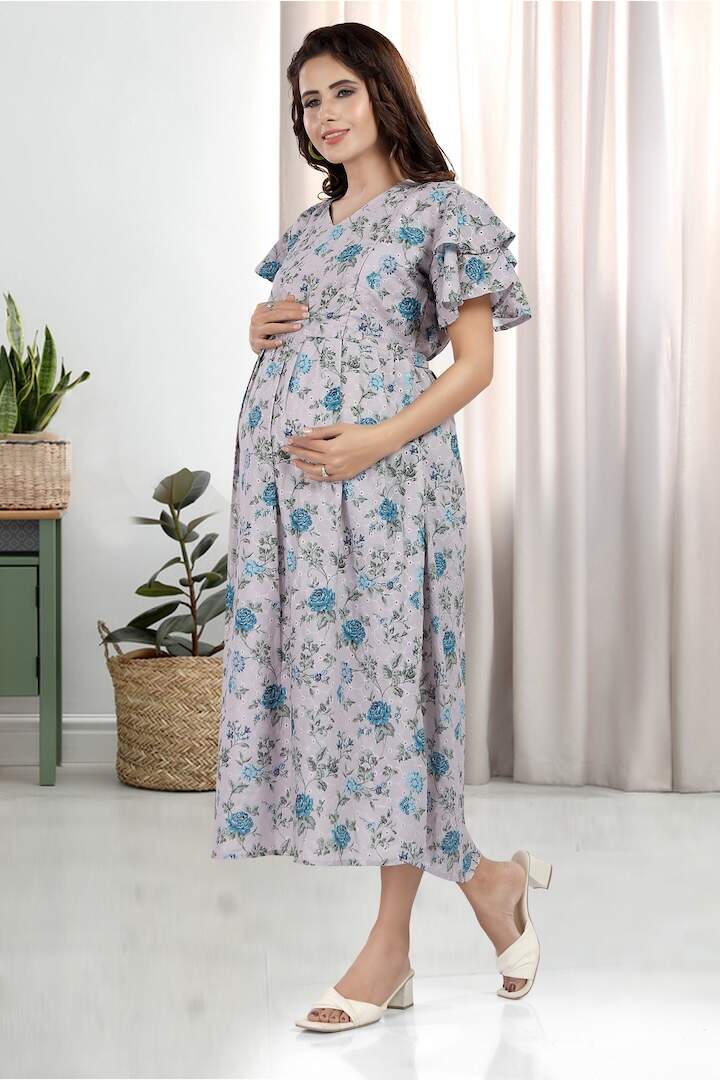 Lilac Chikankari Maternity Dress