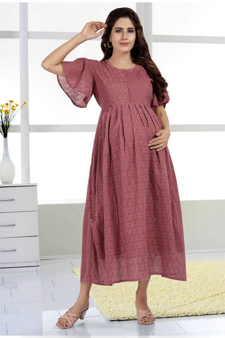 Solid Purple Chikankari Nursing Dress