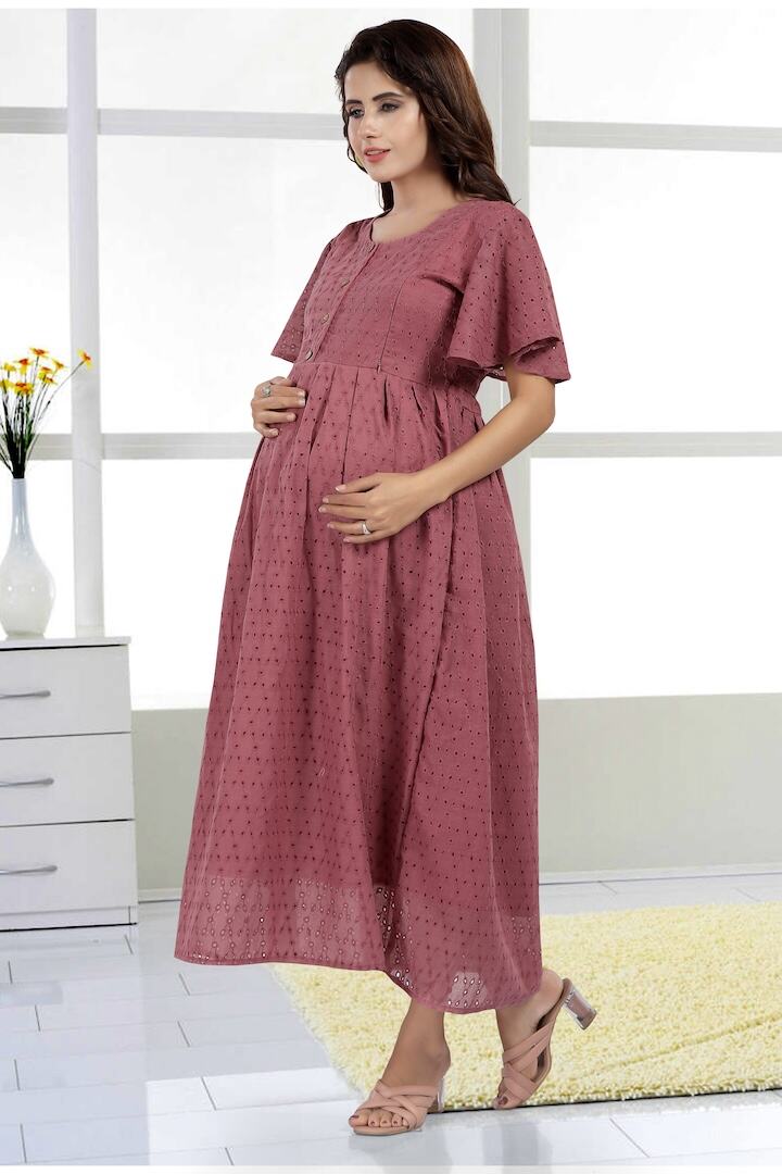 Solid Purple Chikankari Nursing Dress