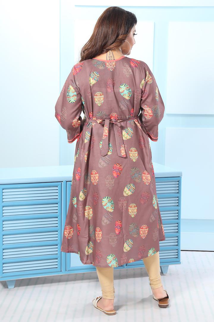 Brown Godet Styled Feeding Kurta