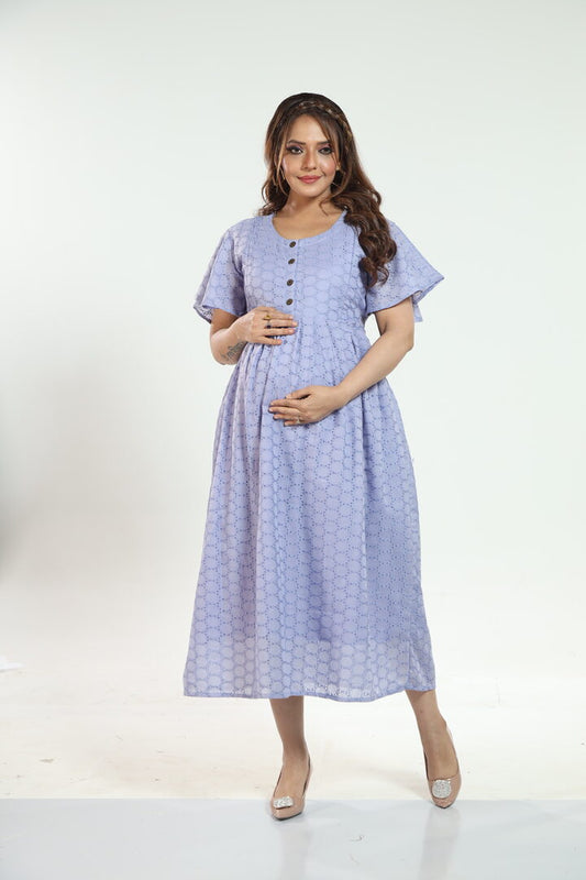 Pastel Blue Chikankari Feeding Dress