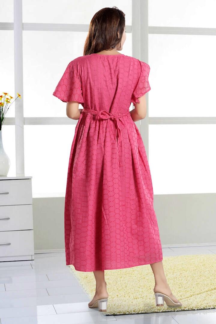 Hot Pink Chikankari Feeding Dress