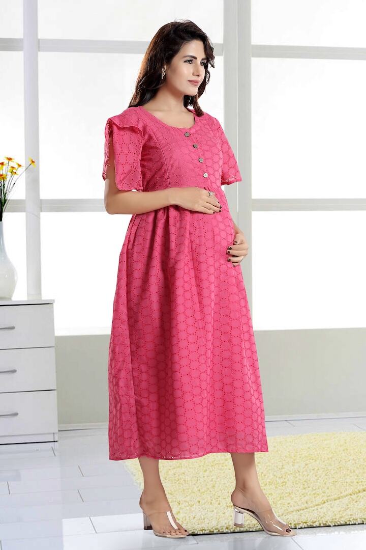 Hot Pink Chikankari Feeding Dress