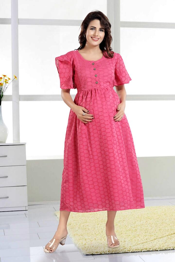 Hot Pink Chikankari Feeding Dress