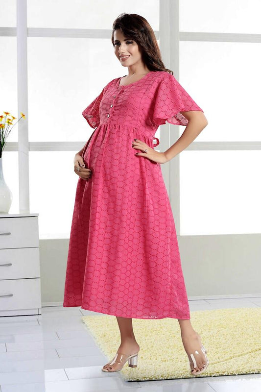 Hot Pink Chikankari Feeding Dress