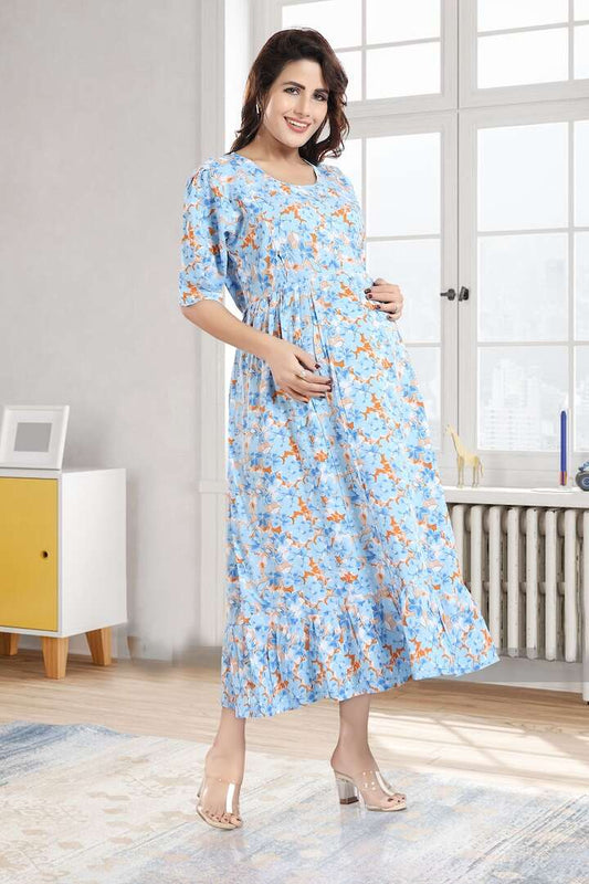 Peppy Blue Floral Feeding Dress