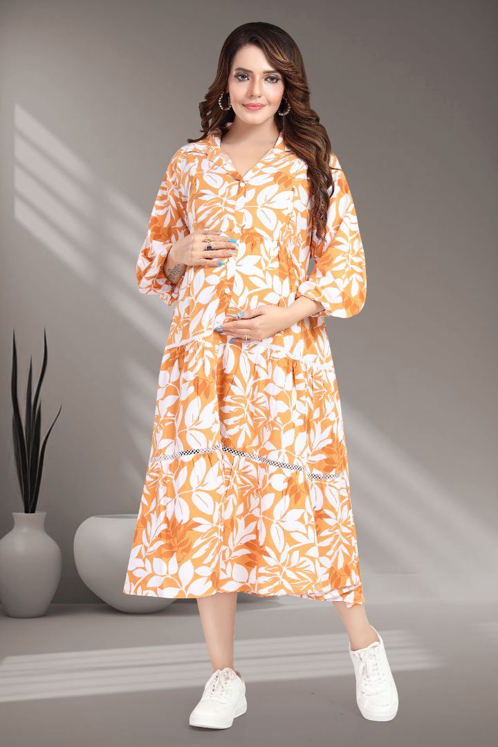 Turmeric Yellow Printed Maternity Dress