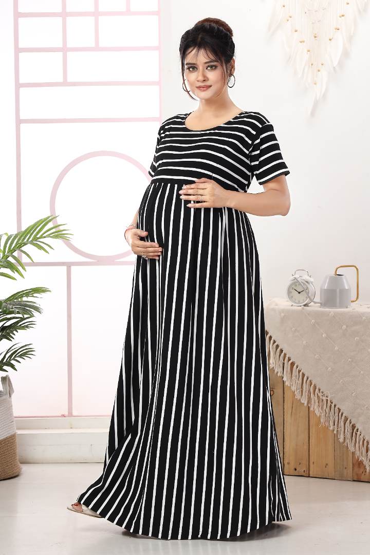 Black and White Striper Feeding Dress