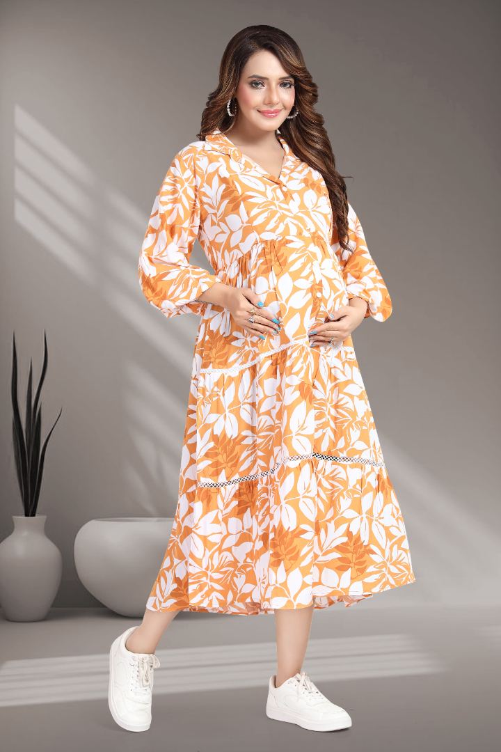 Turmeric Yellow Printed Maternity Dress