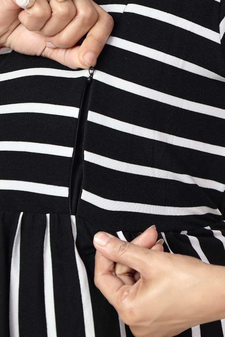Black and White Striper Feeding Dress
