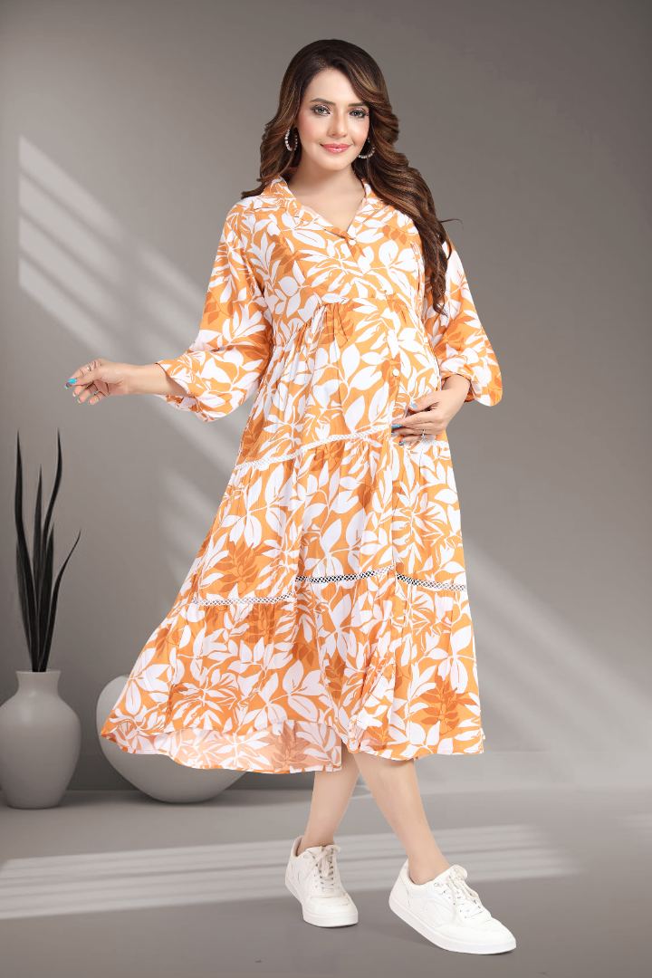 Turmeric Yellow Printed Maternity Dress
