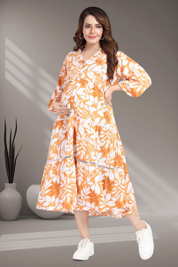 Turmeric Yellow Printed Maternity Dress