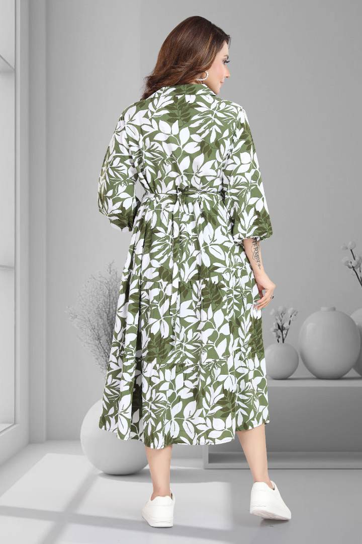 Olive Green Printed Maternity Dress
