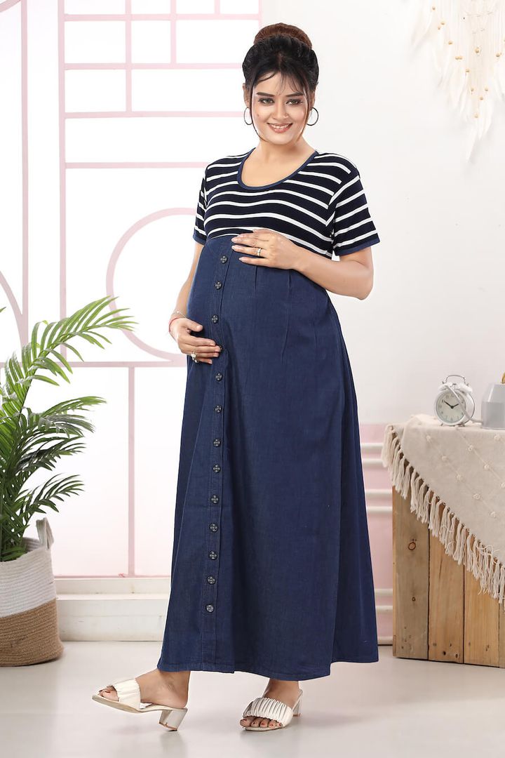 Dark Blue Maxi Feeding Dress