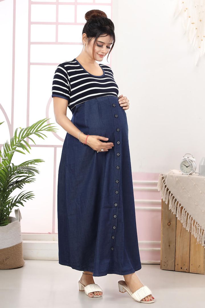 Dark blue Maxi maternity feeding dress