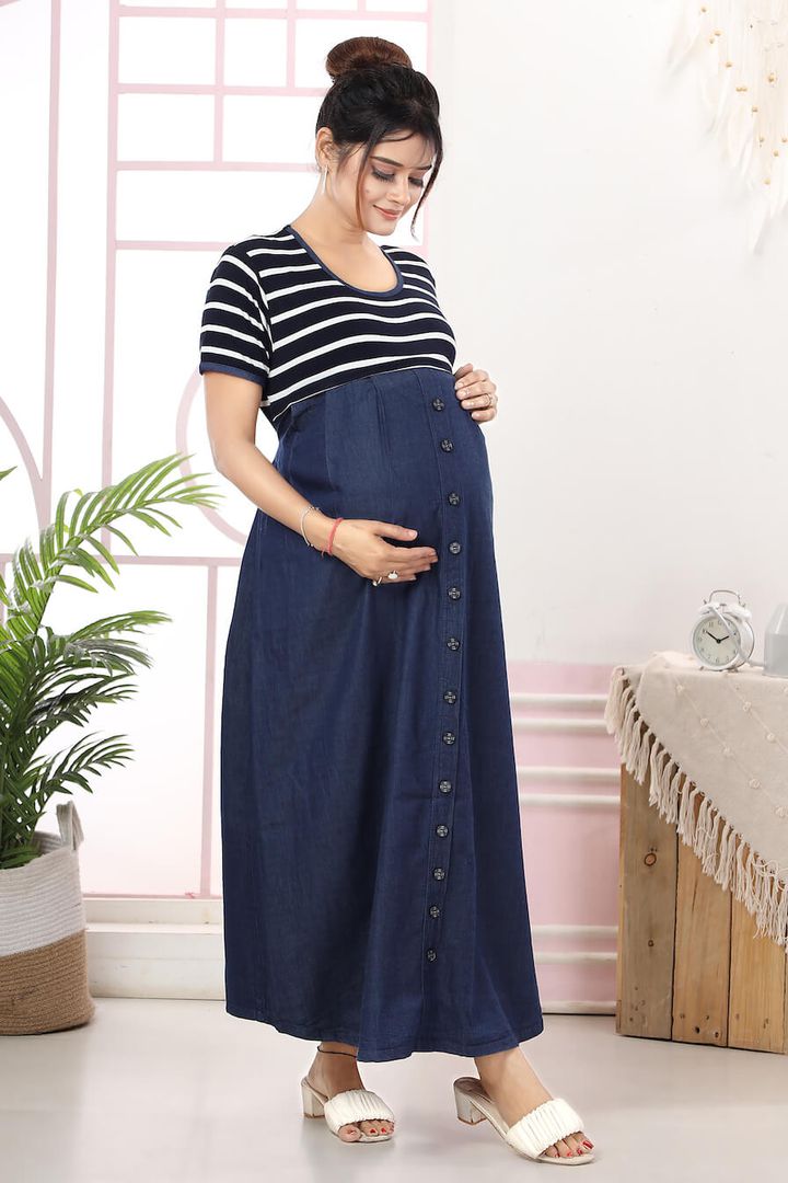 Dark Blue Maxi Feeding Dress