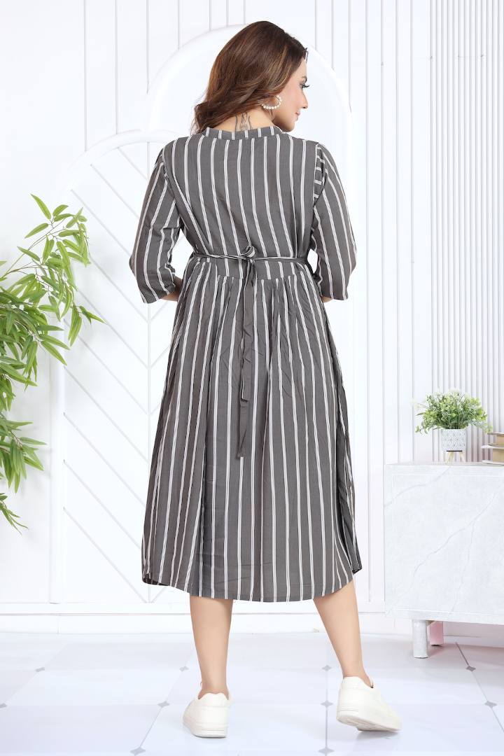 Fossil Grey Striper Feeding Dress