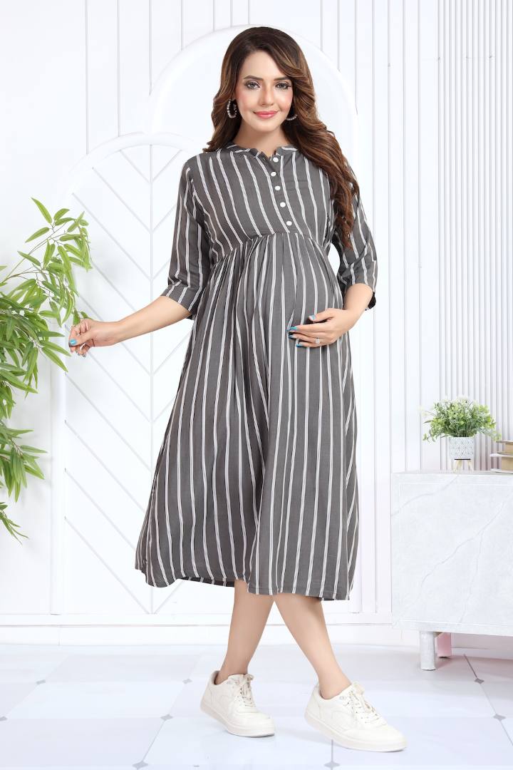 Fossil Grey Striper Feeding Dress