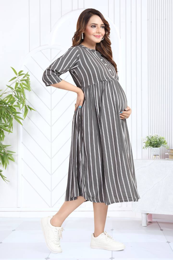 Fossil Grey Striper Feeding Dress