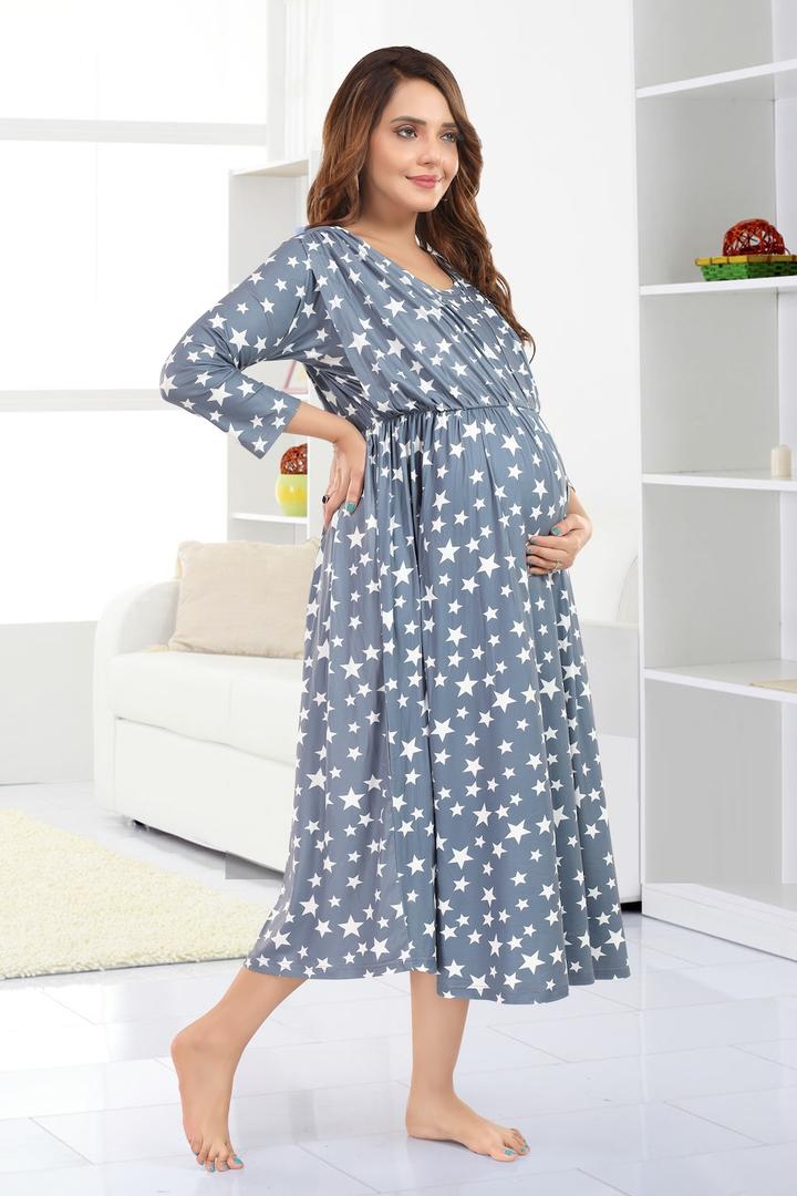 Cement Grey Maternity Feeding Dress