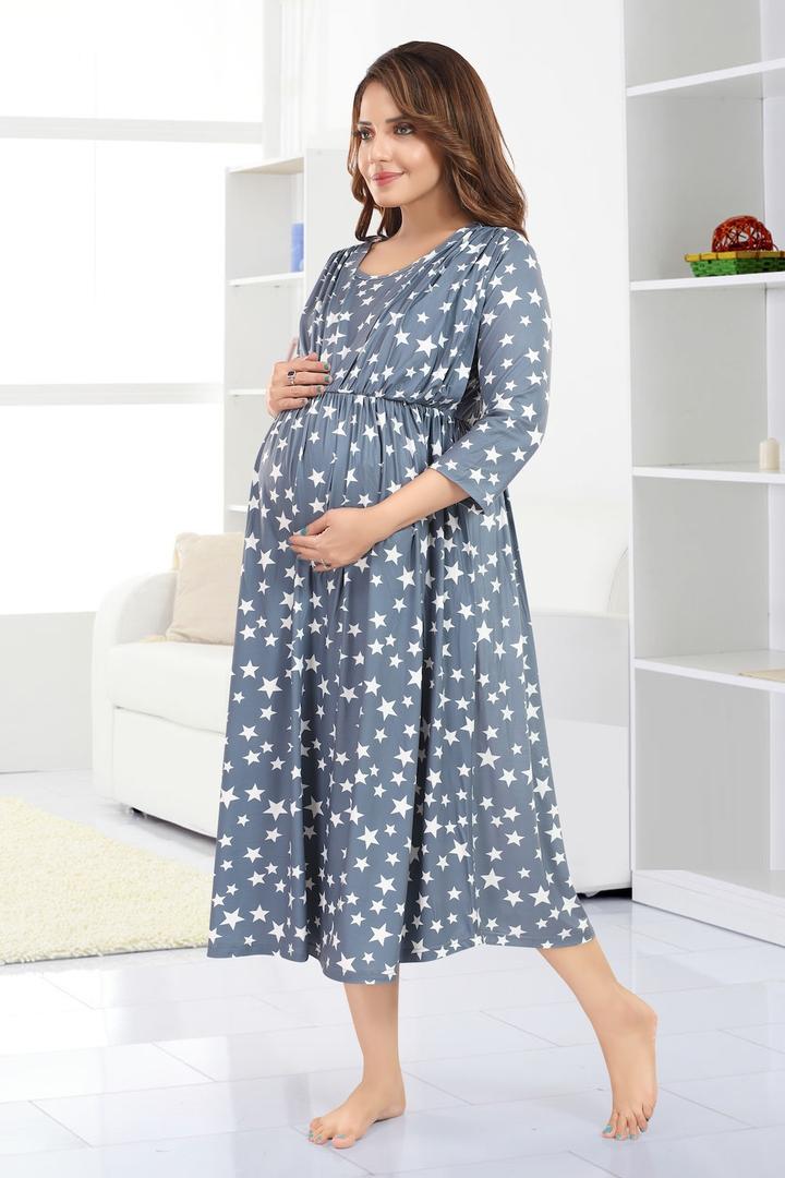 Cement Grey Maternity Feeding Dress
