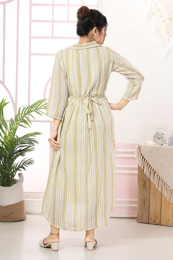 Long Striper Linen Maternity Dress